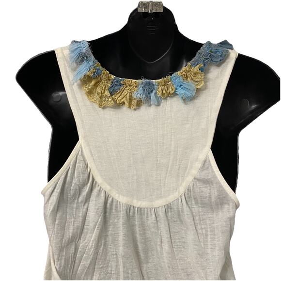 ANTHROPOLOGIE ONE SEPTEMBER Size P WOMEN Top Tank RAG RUFFLE SLEEVELESS KNIT Y2K - Picture 2 of 7